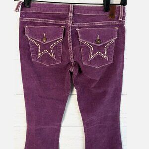 NEW! Peoples Liberation Low PURPLE Flare Corduroy Embroidered Star Pockets Sz 27